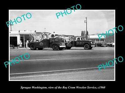 #ad OLD LARGE HISTORIC PHOTO OF SPRAGUE WASHINGTON THE ROY CRUM TOW TRUCKS c1960 AU $8.50
