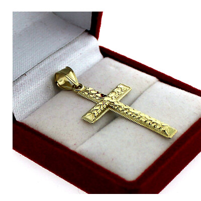 #ad Mens Real 10K Yellow Gold Cross Pendant Diamond Cut Gold Crucifix Charm Nugget $129.99