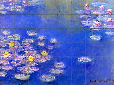 #ad 48 Tiles Art Monet Pond Great Bathroom Backsplash Tile Mural #121 $420.39