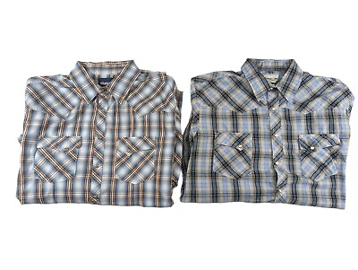 #ad Wrangler Plaid Pearl Snap 2 Shirt Lot Long Sleeve Size XL Tall Front Pockets $25.99