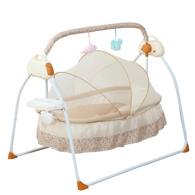 USED！khaki Electric Auto Swing Baby Set Bluetooth Infant Rocker Cot Remote $44.50