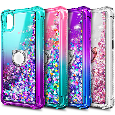 #ad For Alcatel TCL A30 Case Liquid Glitter Ring Phone Cover w Tempered Glass $10.98