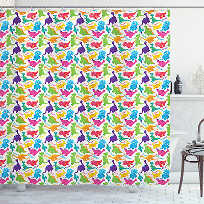 #ad Colorful Shower Curtain Wild Dinosaur Cartoon Print for Bathroom $41.99