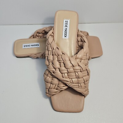 #ad Steve Madden Shoes Women size 10M Nude Marina Braided Slippers Square Toe Slides $39.95