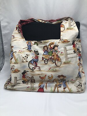 #ad BOOK BAG BAG LUNCH BAG Cowboy Cowgirl Horse Fabric HANDMADE 19x11x5 $20.00