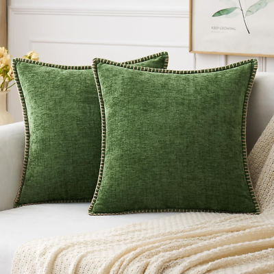 #ad Pack of 2 Couch Throw Pillow Covers 18x18 Inch Moss Green Farmhouse Decorative P $21.99