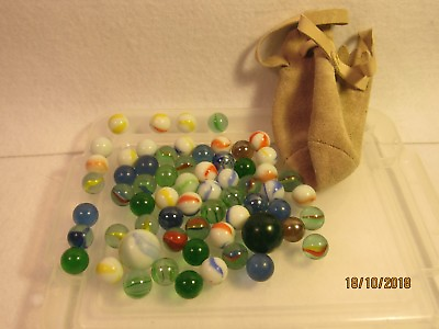 #ad Leather marbles pouch and lot of 60 marbles $14.50