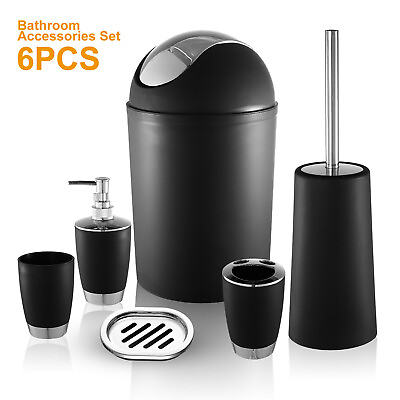 #ad 6Pcs Bathroom Accessories Set Toothbrush Holder Soap Dispenser Toilet Brush Gift $25.42