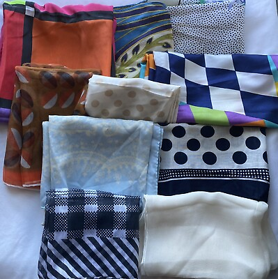 #ad Vintage Lot of 10 Scarves Various: Sizes Colors Fabric Vera Robinson Golluber $20.00
