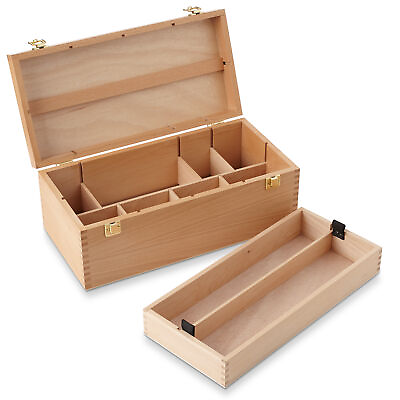 #ad Large Wooden Artist Tool Box Portable Brush Storage Box Organizer with Drawer $33.99
