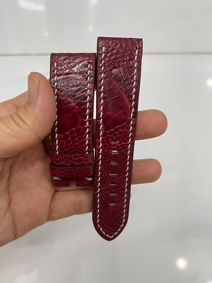 #ad 24 22mm Padded Red Genuine OSTRICH Leg LEATHER SKIN WATCH STRAP BAND $49.99