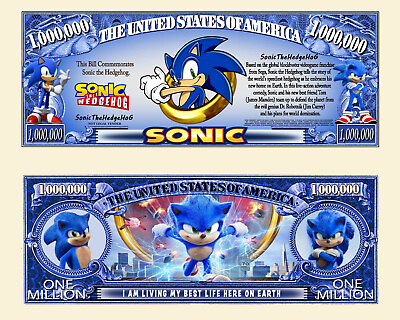 #ad Sonic Hedgehog Million Dollar Bill Play Funny Money Novelty Note FREE SLEEVE $1.69