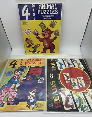 #ad Vintage Heads Or Tails Puzzle Mini Clown Animal Puzzles 3 Pack Lot NEW $12.00