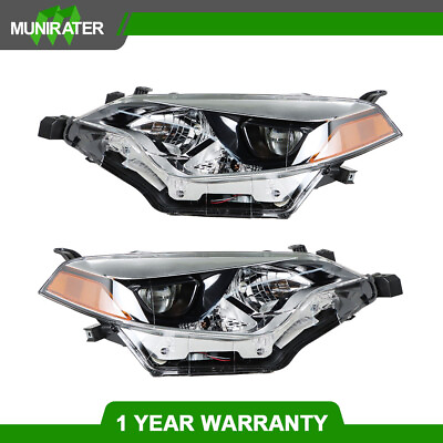 #ad Front Headlight Lamps For 2014 16 Toyota corolla Halogen LHRH Pair Chrome Black $97.27
