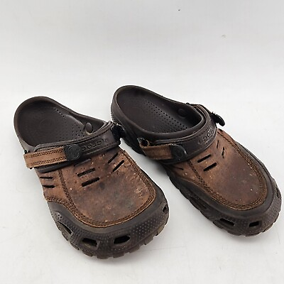 #ad Crocs Yukon Vista Sport Men’s 10 Leather Upper Clogs Brown Adjustable Strap $29.99