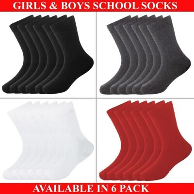 #ad Girls Boys Kids Plain Socks School Uniform Cotton Childrens Ankle Sock 6 Pairs $5.92