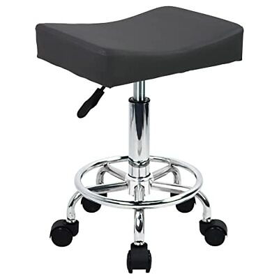 #ad Square Rolling Stool with Footrest PU Leather Height Adjustable 360° Swivel S... $51.55