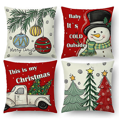 #ad 18quot; Christmas Cushion Cover Throw Waist Pillow Case Sofa Flax Home Decoration $9.78