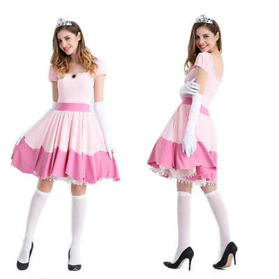 #ad Ladies Princess Peach Costume Super Mario Pink Fancy Dress Party Halloween GBP 24.99