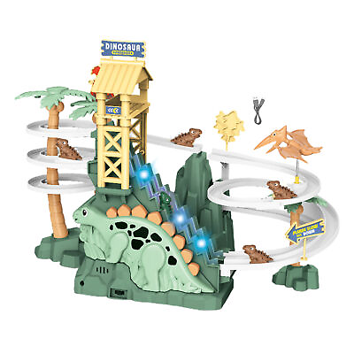 #ad 1 Set Dinosaur Slide Toy Set Cartoon Car Interactive Dinosaur Stair Climbi Green $36.55