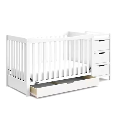 #ad GRACO Remi White 4 in 1 Convertible Crib Changing Table and Storage $199.99