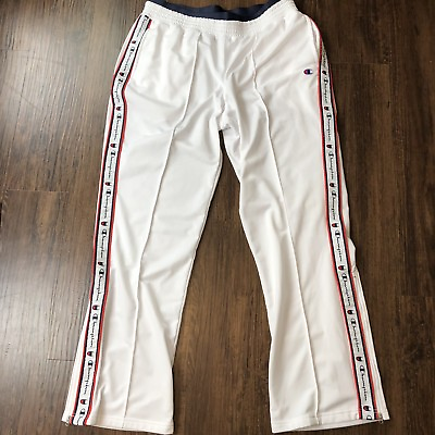 Champion Women#x27;s Track Pants Size Large White Script Side Stripe $8.80