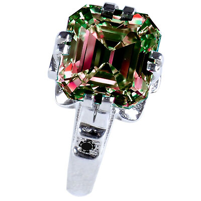 #ad Stylish Silver 2.67 Ct Moissanite Ring Color Brown Green Emerald Cut Size 15 C $419.42