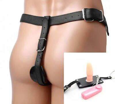 #ad Male Chastity Device Underwear Pu Leather Bondage Restraint Harness Plug Pants $11.25