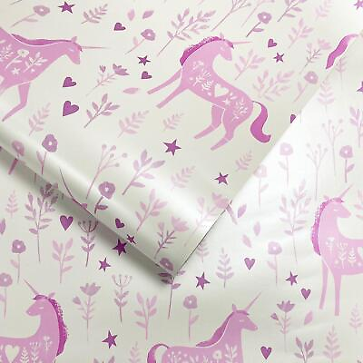 #ad Folk Unicorn Wallpaper 165570 Pink Flowers Kids Girls Nursery Playroom Muriva $23.00