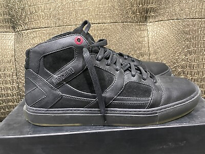 #ad Moschino BLACK Leather VELOUR High Top Sneakers EUR 43 US 10 NEW $77.99