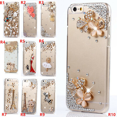 #ad Girly Glitter Jewelled Bling Crystals Diamonds Soft Clear Phone back Case Cover $7.65