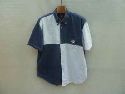 #ad Vintage Colour Block Over Sized Shirt Men#x27;s Medium Blue White $17.97