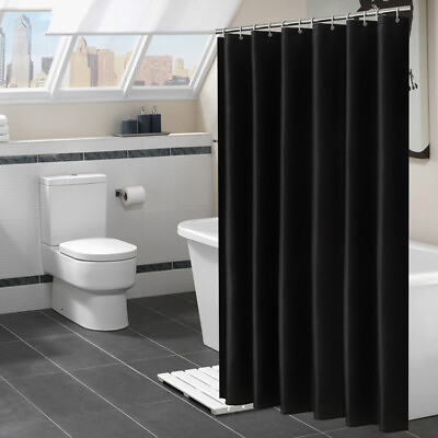 #ad Modern Black Waterproof Fabric Bath Curtains Large Wide Bathing Cover 12 Hooks $26.15
