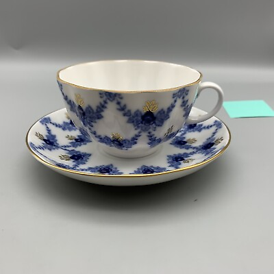 #ad Lomonosov Porcelain Evening Time Tea Cup amp; Saucer Set White Blue Hand Painted B $39.99