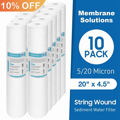 #ad 10 Pack 20quot; x 4.5quot; String Wound Whole House PP Sediment Water Filter 5 20 Micron $122.39