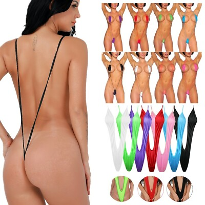 #ad #ad Women Swimwear Bikini Micro Bra Mini V string Thong Sling Shot G String Monokini $7.51