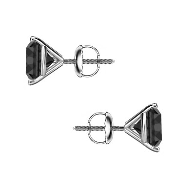 #ad 1.75 Ct Round Black Created Diamond Earrings Real 14K White Gold Martini Screw $184.96