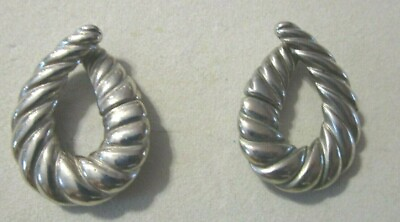 #ad SIGNED Vintage Retro TANCER II 1980s Silver Tone Rope Loop Clip On Earrings $9.99