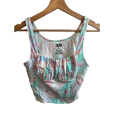 #ad SO Floral Cropped Tank Top Blue Pink White Summer Crop Top Women#x27;s Size Medium $14.00