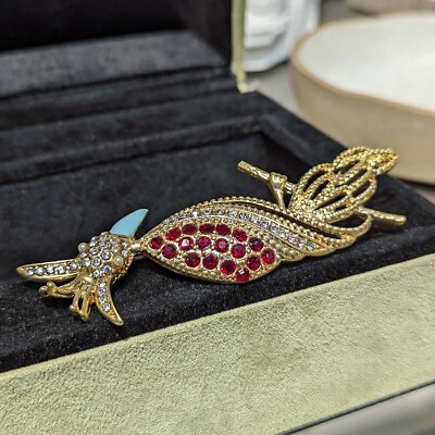 #ad 1Ct Round Cut Lab Created Ruby Bird Animal Charm Brooch 14K Yellow Gold Plated $119.99