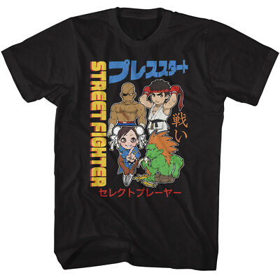#ad Street Fighter Mens T Shirt New CHIBI WITH KANJI CapCom Gaming Black Cotton $34.99