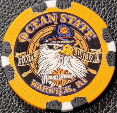 #ad OCEAN STATE HD Orange Black Wide Design 4 RHODE ISLAND Harley Poker Chip $7.25