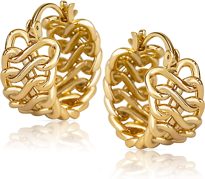 #ad 14K Gold Braided Huggie Hoop Earrings for Women Gold Chunky Hoops Gold Huggie $36.99