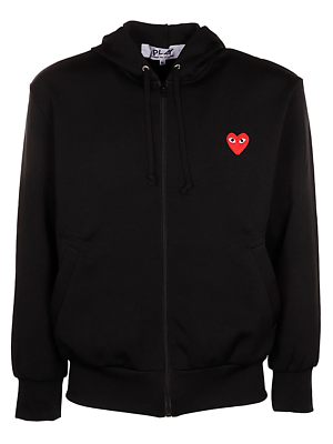 #ad COMME DES GARCONS CDG PLAY BLACK FULL ZIP HOODIE WITH RED HEART SIZE SMALL $175.50