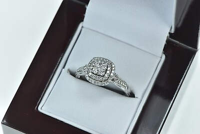 #ad 10K Diamond Cluster Halo Diamond Engagement Ring White Gold *85 $399.95