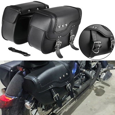 #ad Pair PU Leather Side Storage Luggage Saddle Bags For Harley Sportster XL883 1200 $124.03