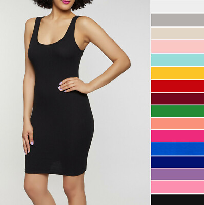 #ad Women#x27;s Basic Sleeveless Tank Top Dress Soft Stretch Cotton Knit Bodycon Mini $7.49