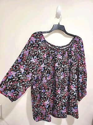 #ad AGB Woman 3X Womens Plus Size Floral Blouse Shirt Top Relaxed Fit $14.99