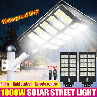 #ad 9900000000LM 1000W Commercial Solar Street Light Dusk Dawn Parking Lot Road Lamp $114.83