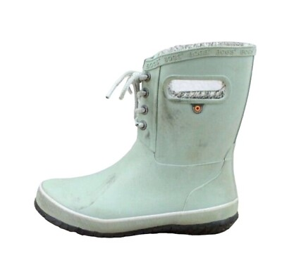 #ad Bogs Amanda Plush Kids Blue Rubber Waterproof Faux Fur Lined Rain Boots Size 4 $35.00